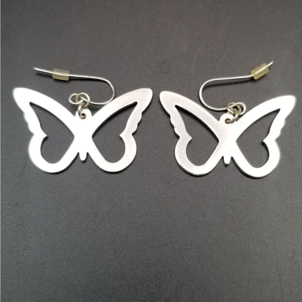 Silver brushed butterfly earrings simplistic classy jewelry. E0125